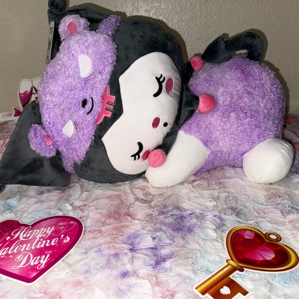 Cute Black and Purple Plush kuromi sleeping